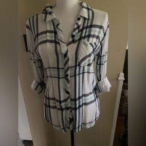 Rails blue and white plaid button down shirt